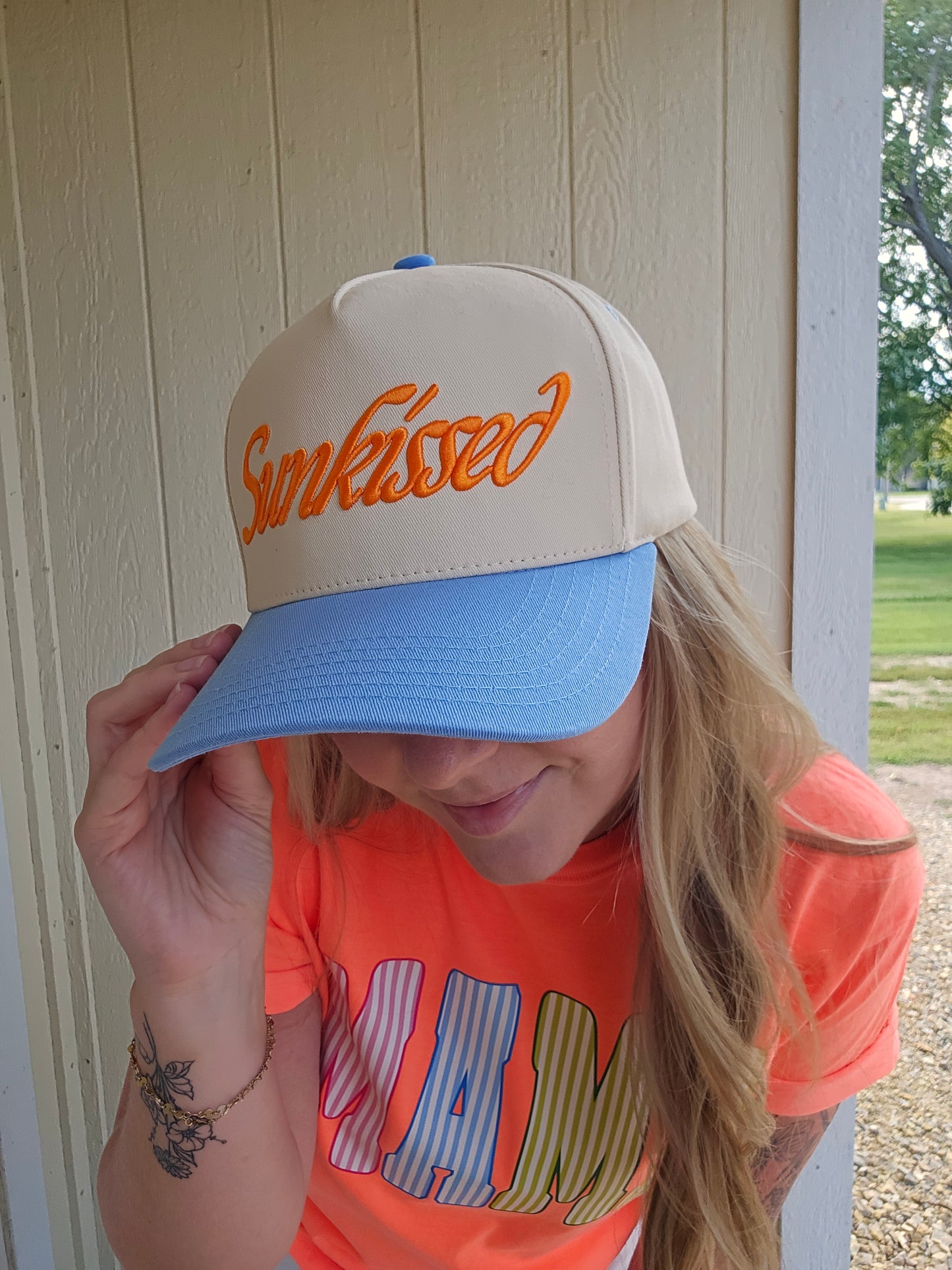SUNKISSED Blue & Orange Embroidered Trucker Hat