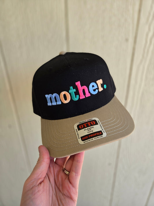 MOTHER. Black/Taupe Embroidered Trucker Hat