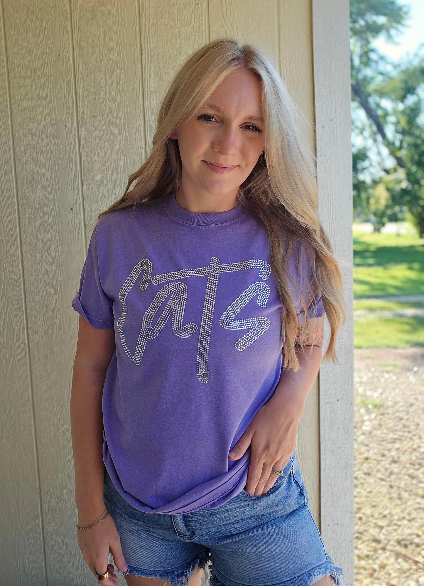 CATS Rhinestone Violet Purple Vintage Wash Tee