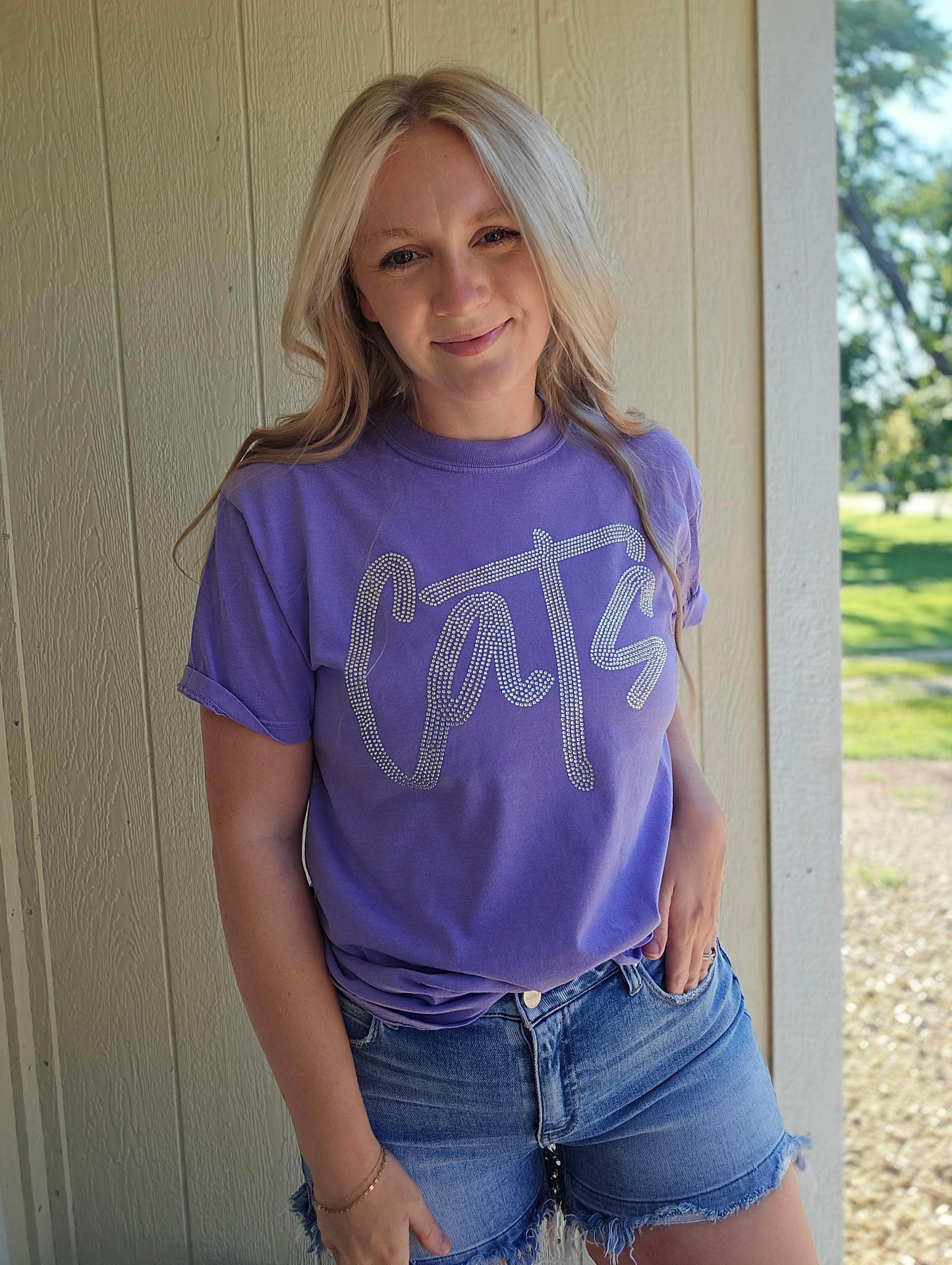 CATS Rhinestone Violet Purple Vintage Wash Tee