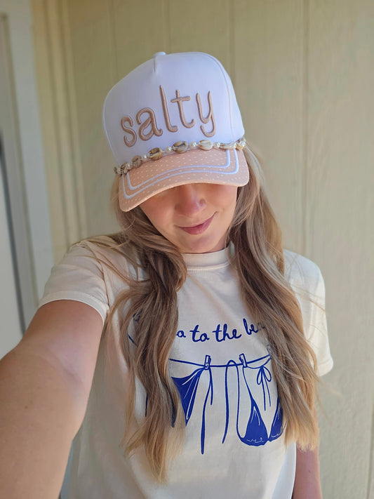 SALTY Seashell Beige/White Polka Dot Trucker Hat