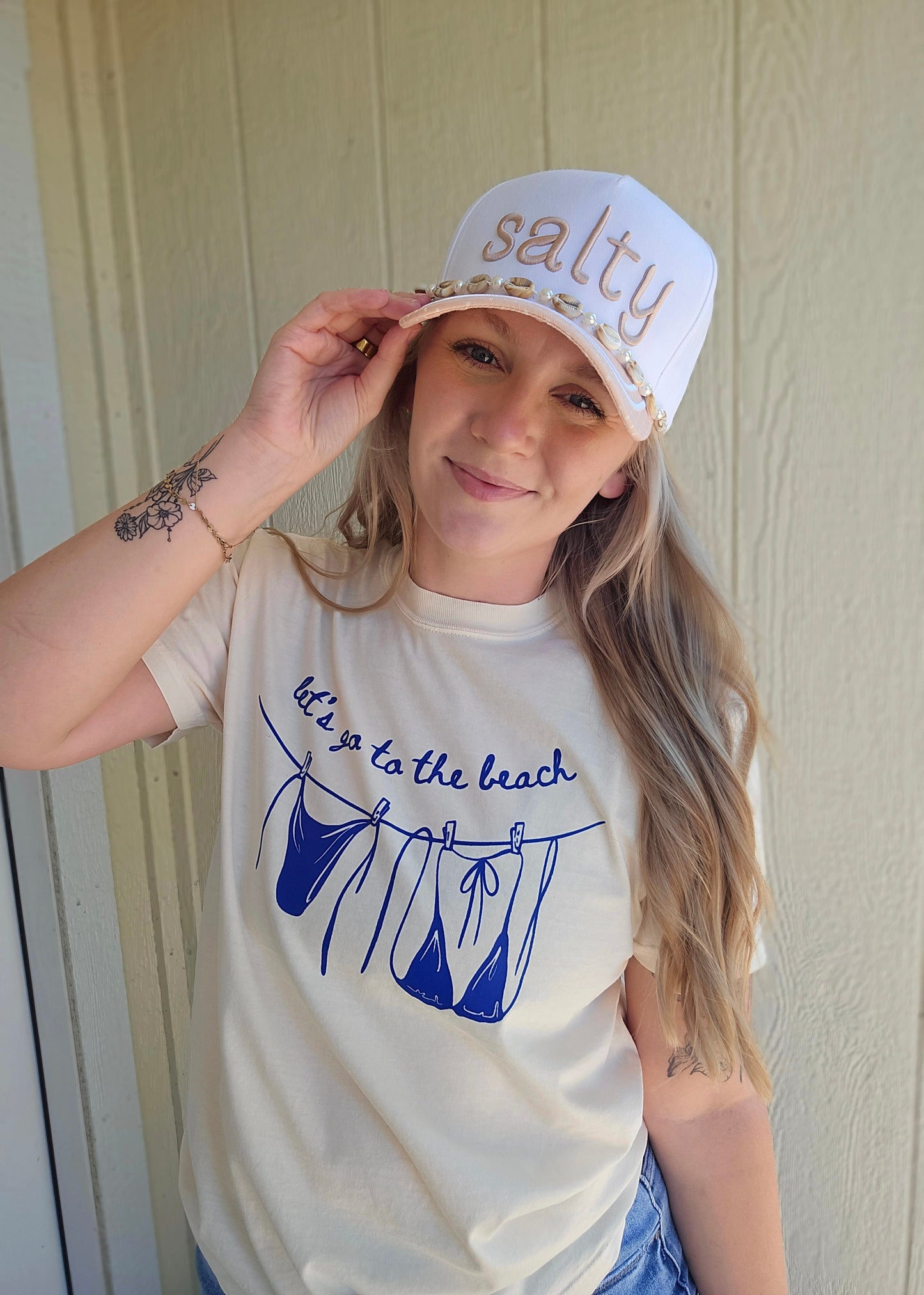 SALTY Seashell Beige/White Polka Dot Trucker Hat