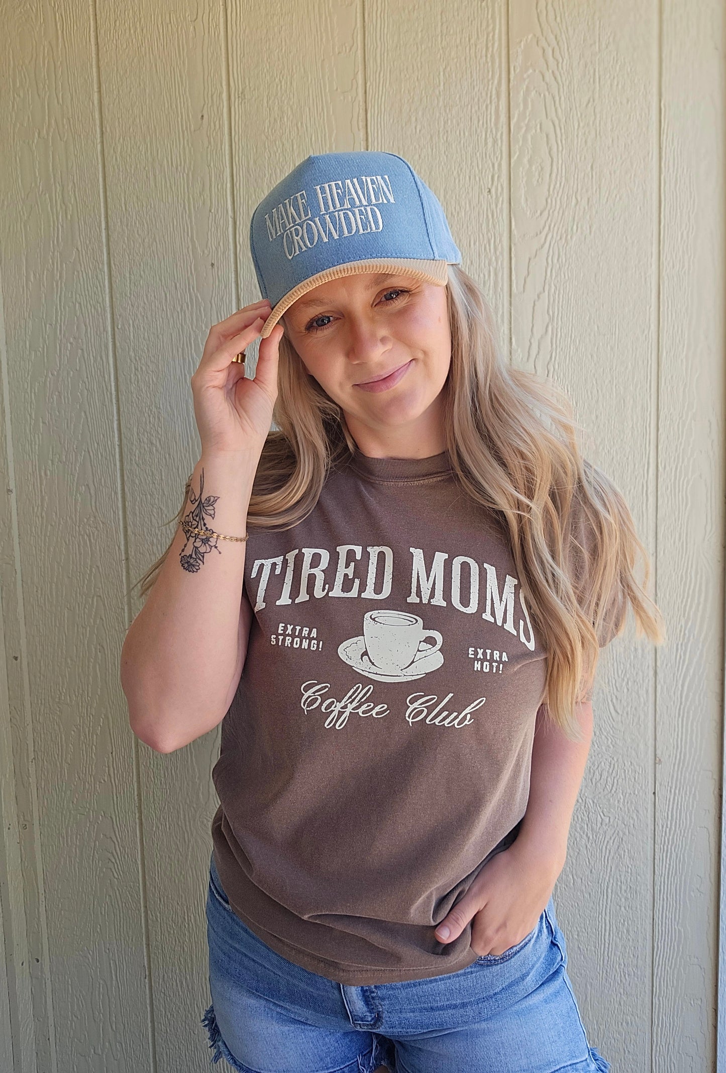 MAKE HEAVEN CROWDED Corduroy/Denim Embroidered Trucker Hat