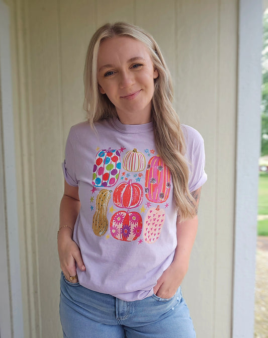 PRETTY PUMPKIN COLLAGE Lavender Vintage Wash Tee (ADULT)