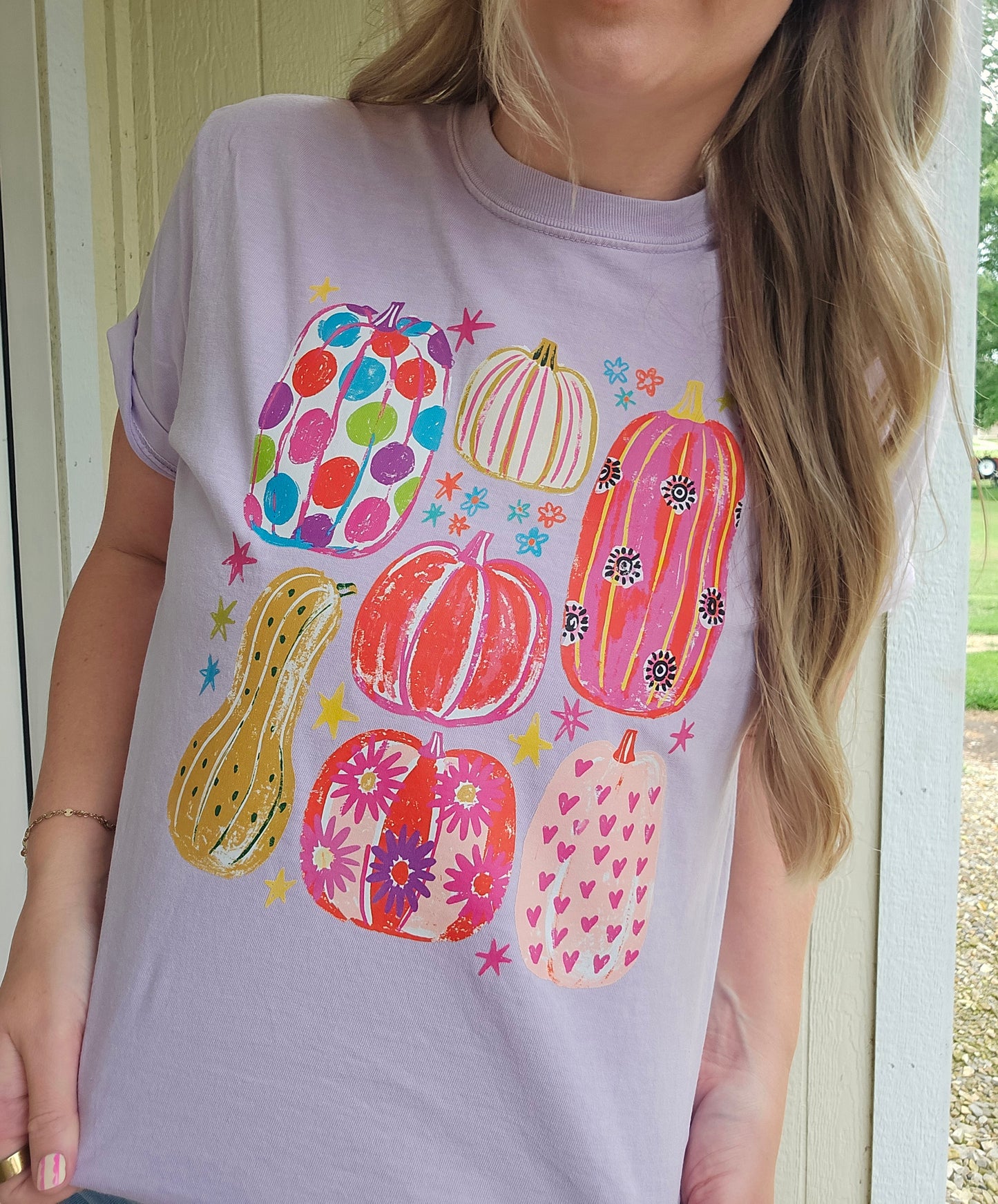 PRETTY PUMPKIN COLLAGE Lavender Vintage Wash Tee (ADULT)