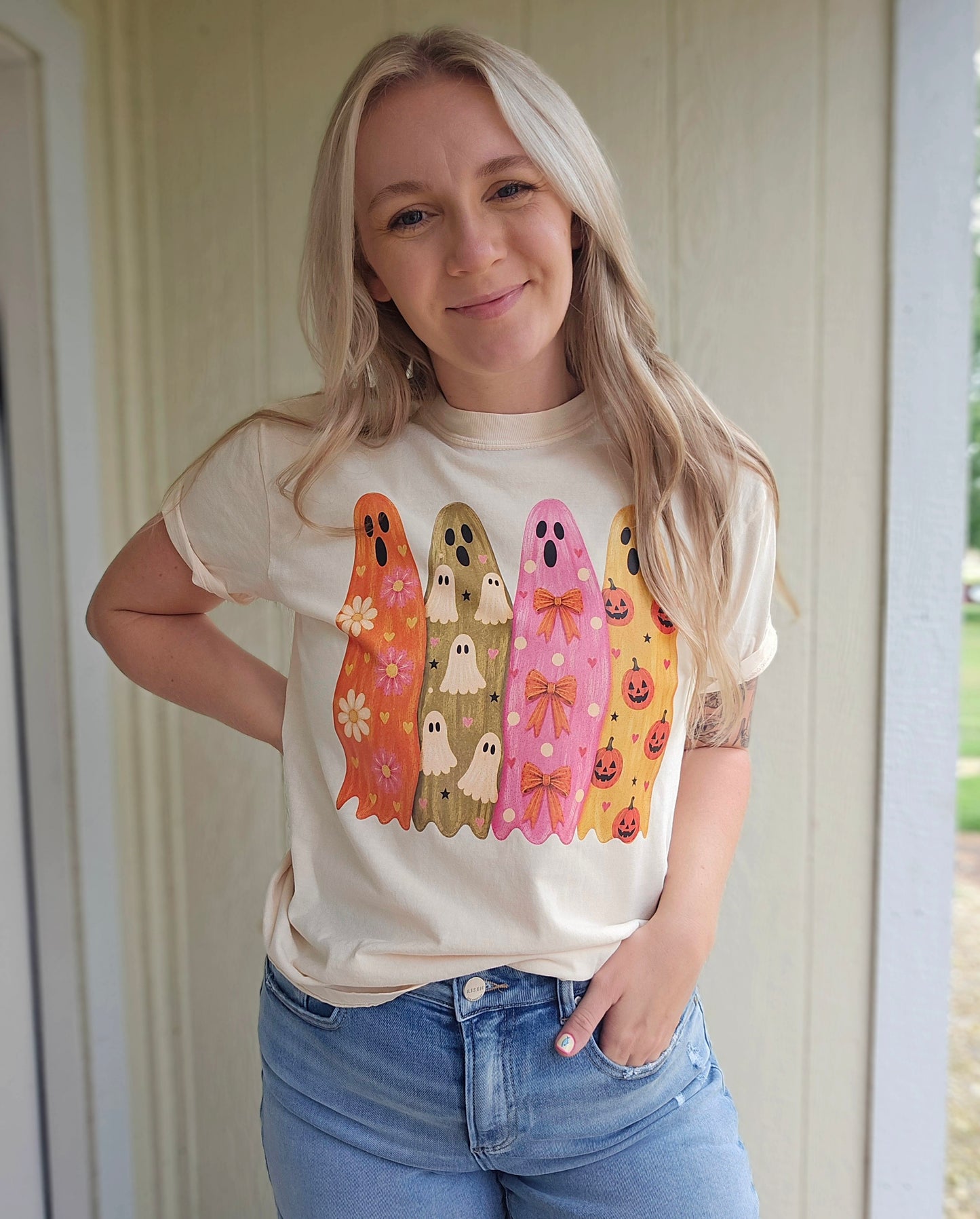 PREPPY GHOST SQUAD Ivory Vintage Wash Tee