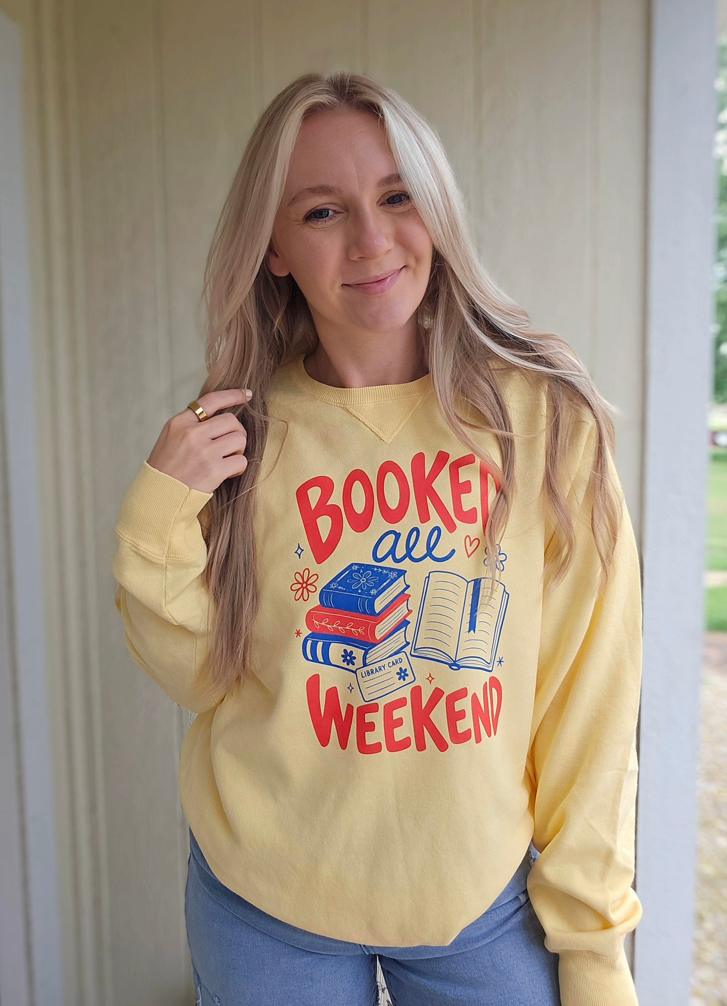 BOOKED ALL WEEKEND Butter Vintage Wash Crewneck