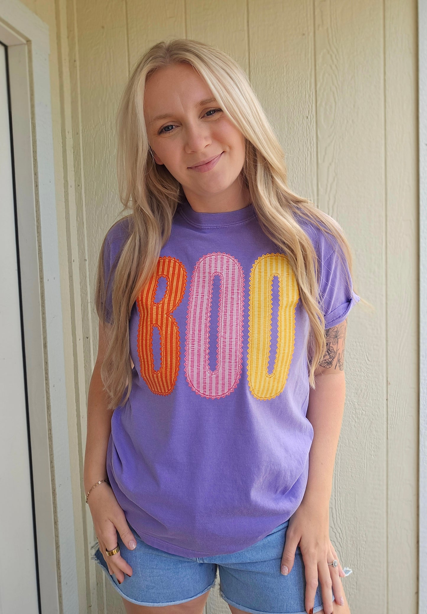 BOO SEERSUCKER Violet Vintage Wash Tee (ADULT)