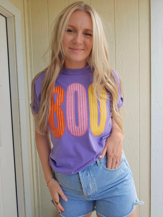 BOO SEERSUCKER Violet Vintage Wash Tee (ADULT)