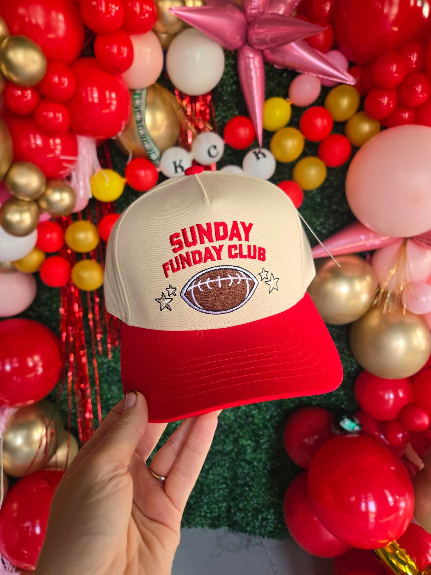 SUNDAY FUNDAY Red/Beige Trucker Hat