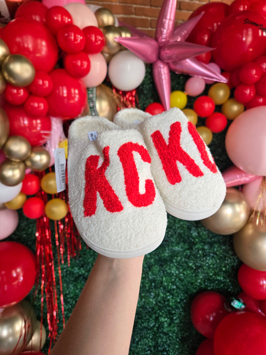 KC Fuzzy Ivory/Red Slippers