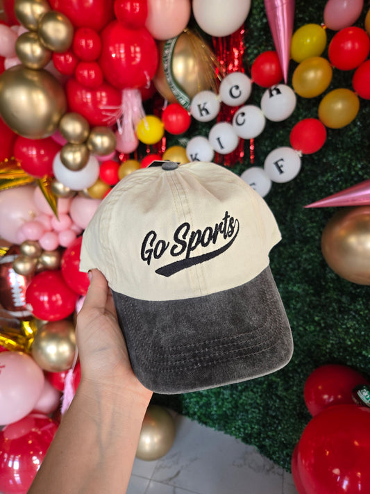 GO SPORTS Retro Mineral Wash Black/Beige Dad Hat