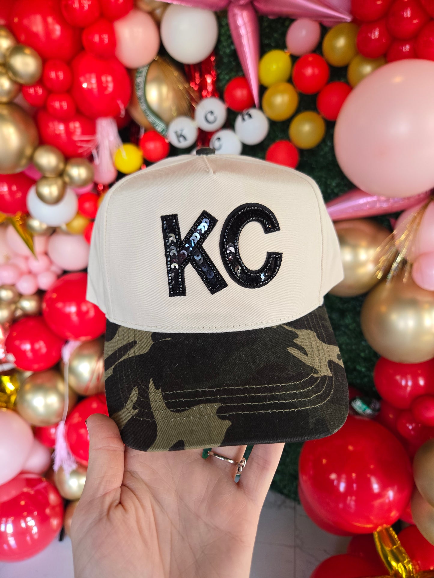KC Black Sequin Army Camo Trucker Hat