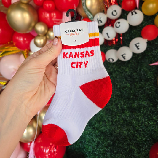 KC Retro Crew Socks - White/Red (YOUTH)
