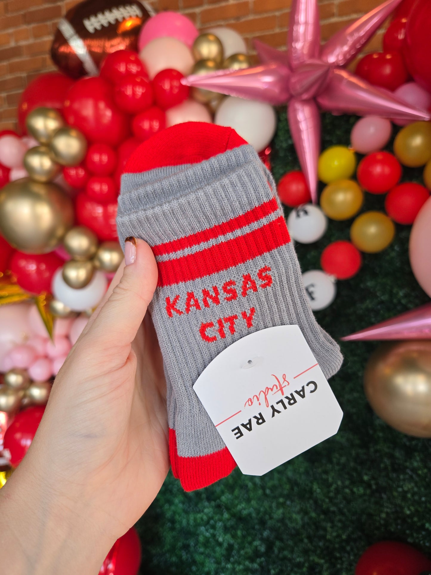 KC Retro Crew Socks - Grey/Red (ADULT)