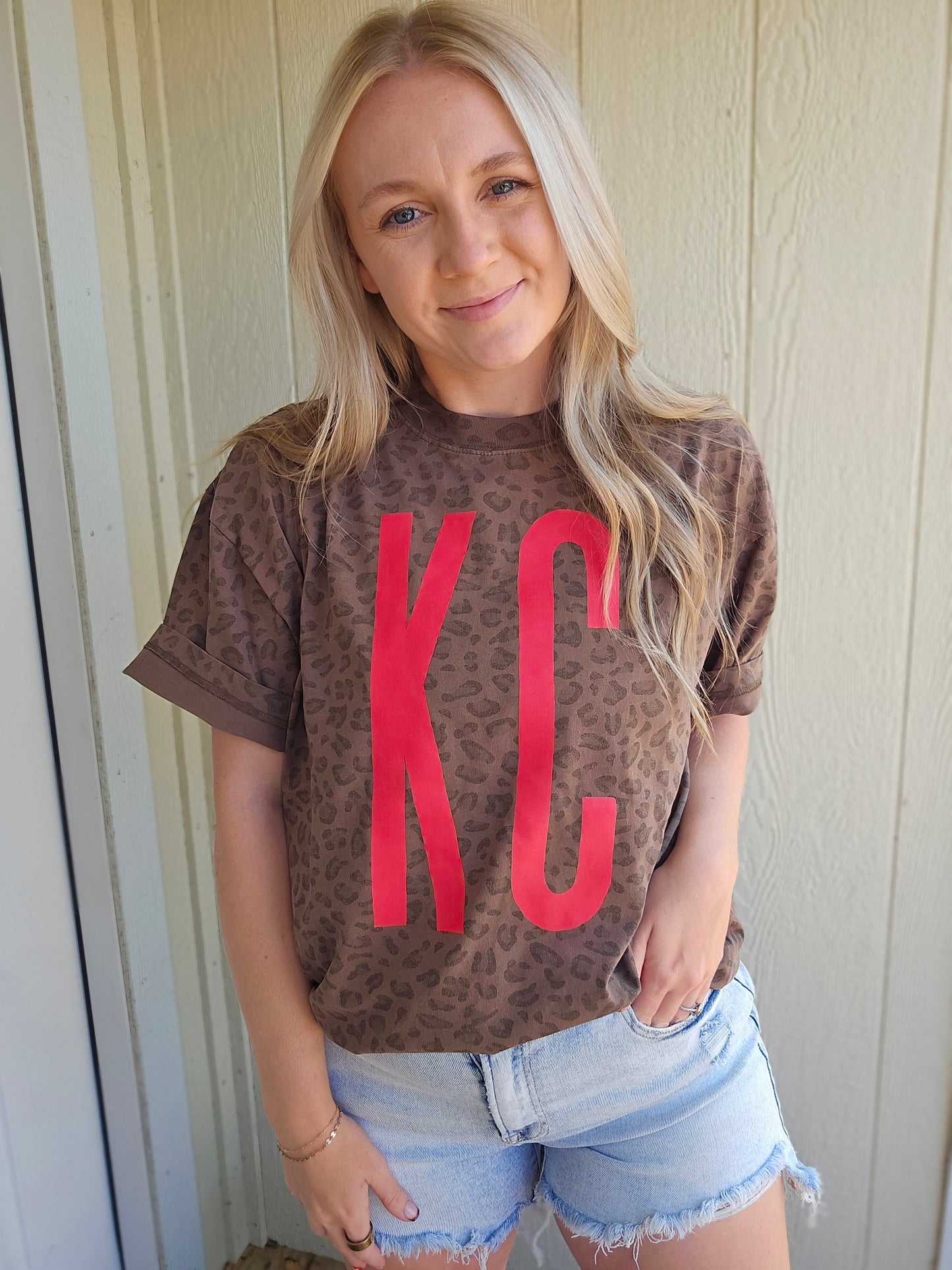 KC TALL Brown Leopard Oversized Vintage Wash Tee