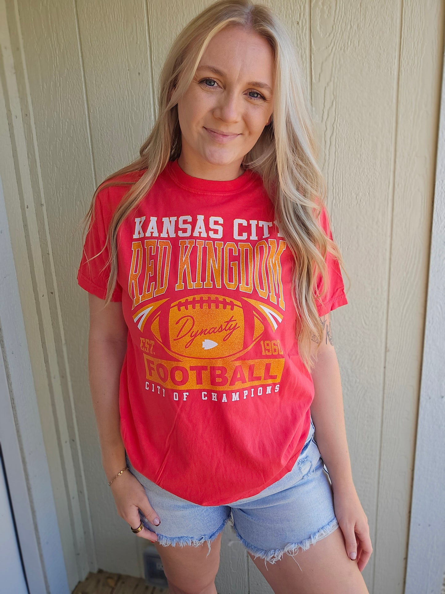 KC RED KINGDOM Varsity Neon Red Vintage Wash Tee