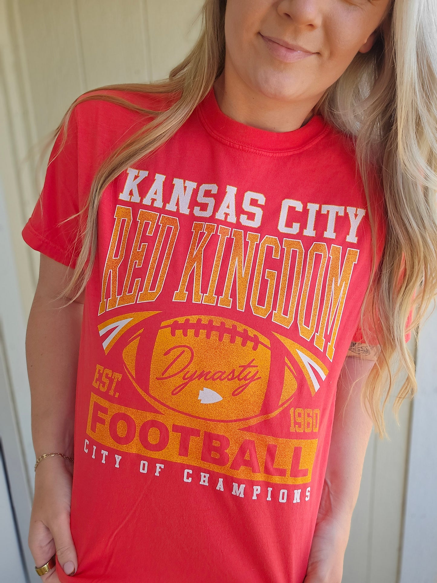 KC RED KINGDOM Varsity Neon Red Vintage Wash Tee