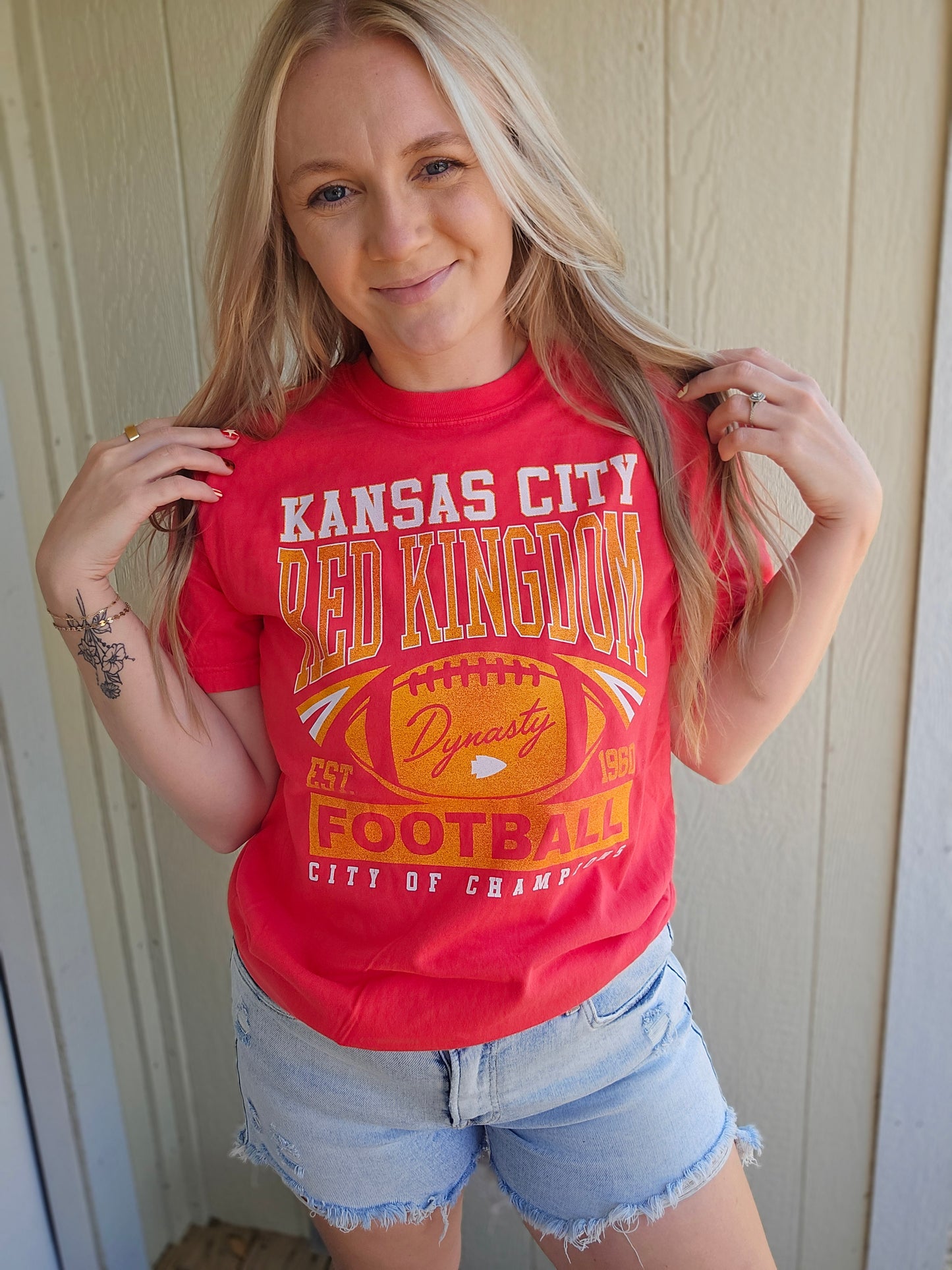 KC RED KINGDOM Varsity Neon Red Vintage Wash Tee