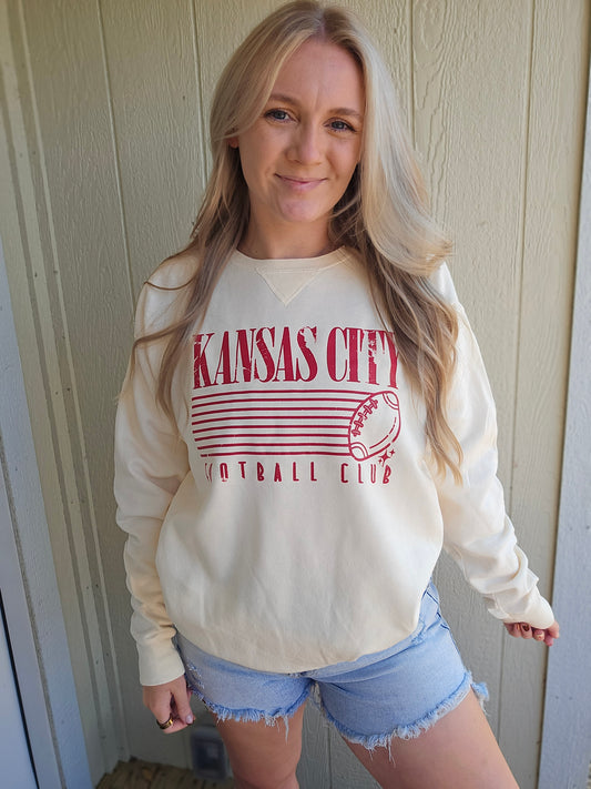 KC FOOTBALL CLUB Ivory Vintage Wash Crewneck