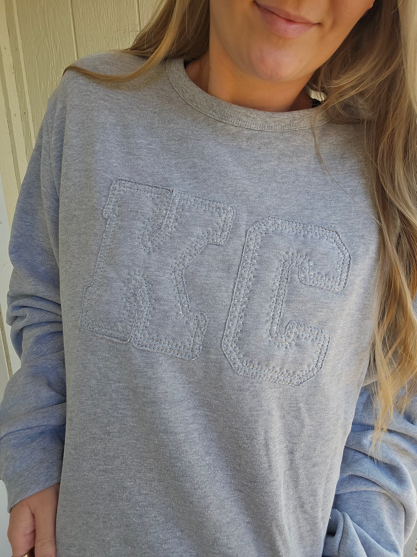 KC RAGGY Cross Stitch Embroidered Ash Grey Crewneck