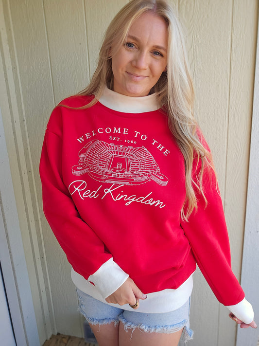 RED KINGDOM Red/White Two-Tone Red Mockneck Sweatshirt