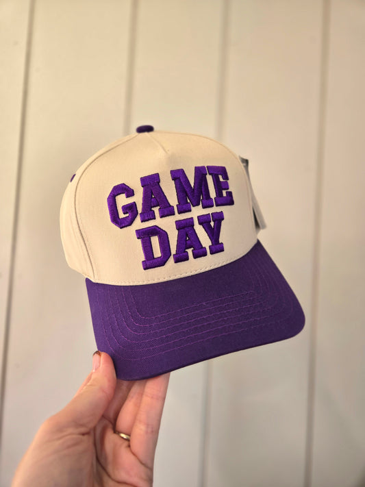 GAME DAY Purple Puff Embroidered Trucker Hat