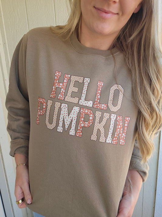 HELLO PUMPKIN Taupe Brown Crewneck Sweatshirt