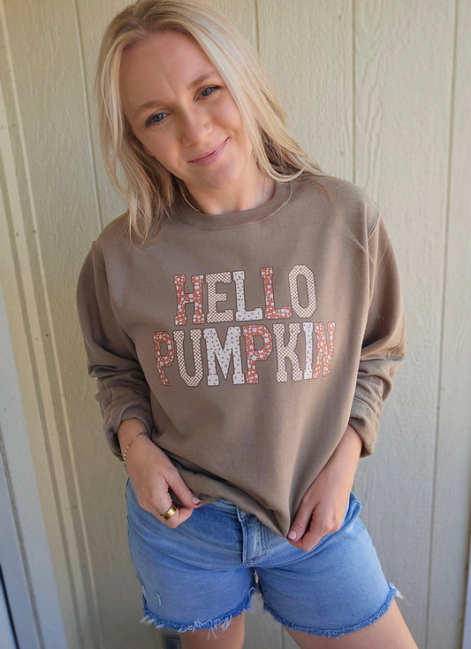 HELLO PUMPKIN Taupe Brown Crewneck Sweatshirt