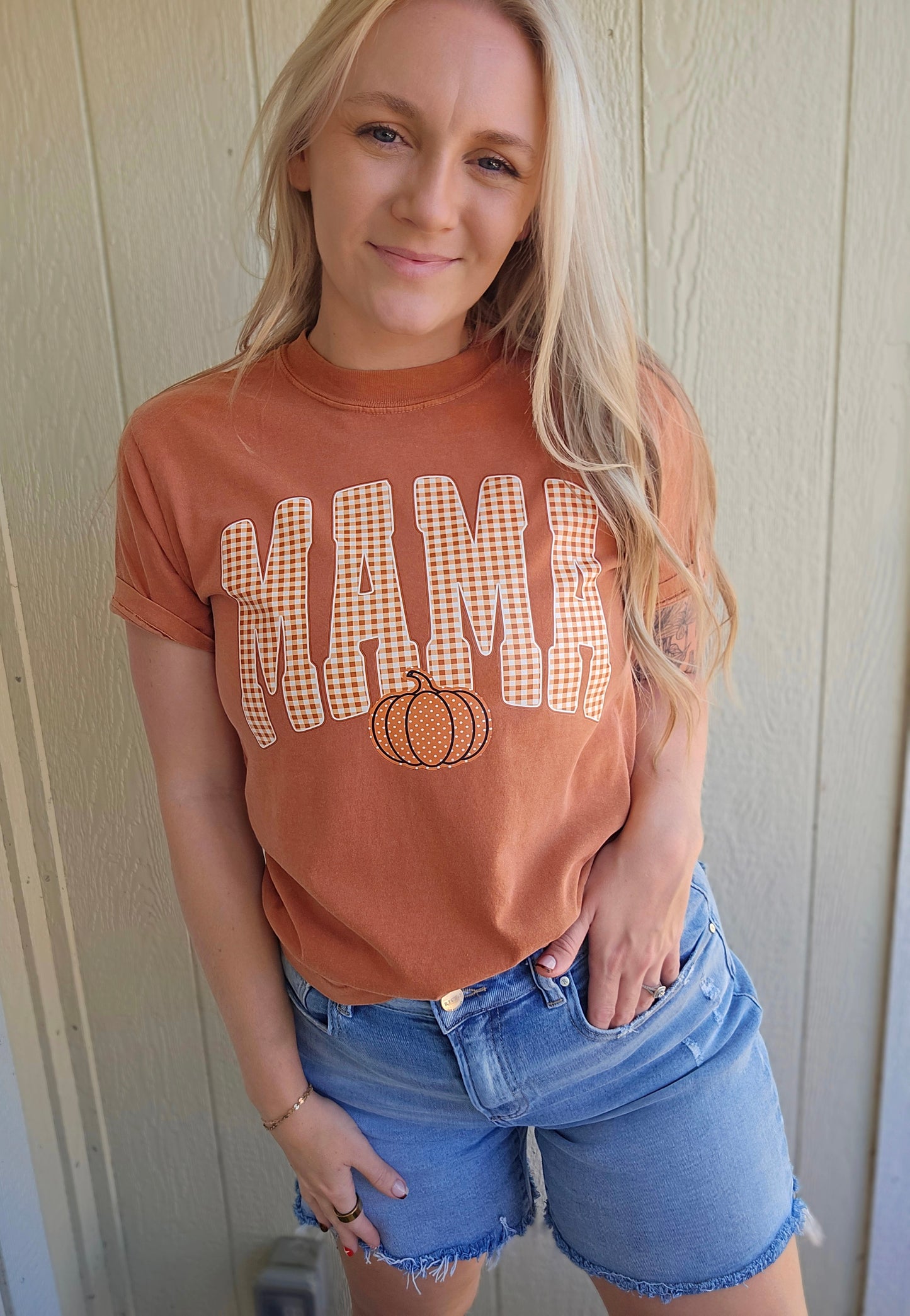 MAMA GINGHAM Rust Vintage Wash Tee