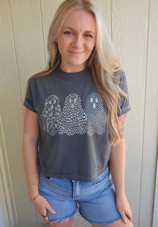 SHIMMER GHOST TRIO Charcoal Vintage Wash Crop Tee