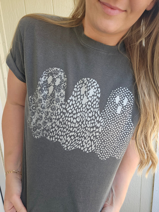 SHIMMER GHOST TRIO Charcoal Vintage Wash Crop Tee