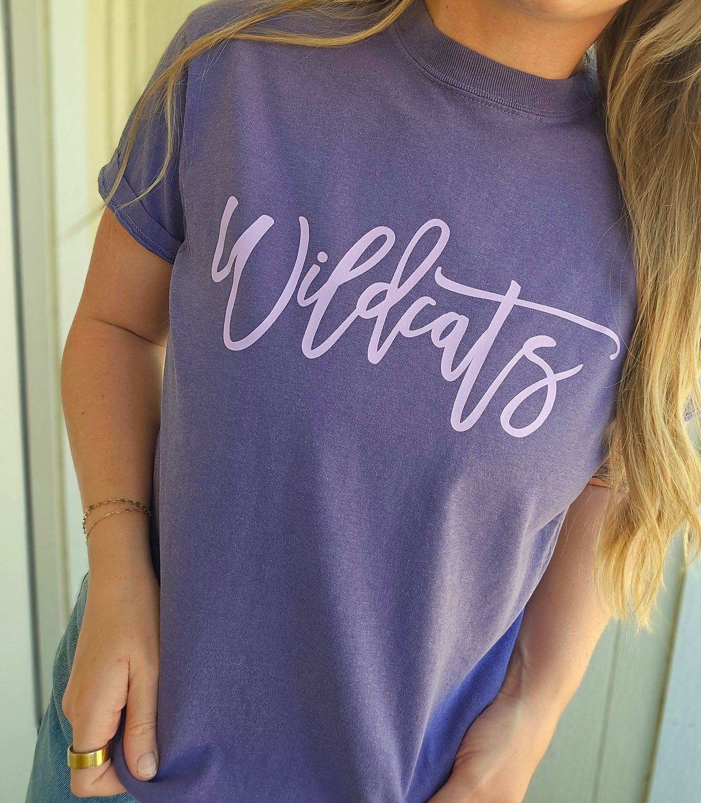 WILDCATS Script Deep Purple Vintage Wash Tee