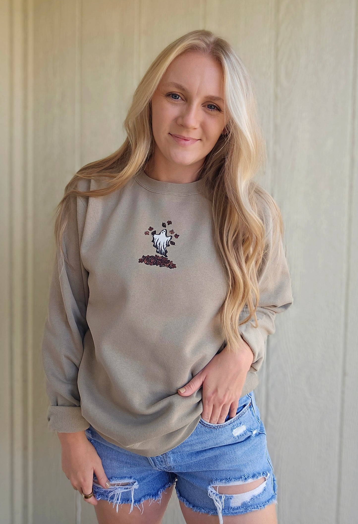 TEENY GHOST Light Brown/Grey Crewneck Sweatshirt