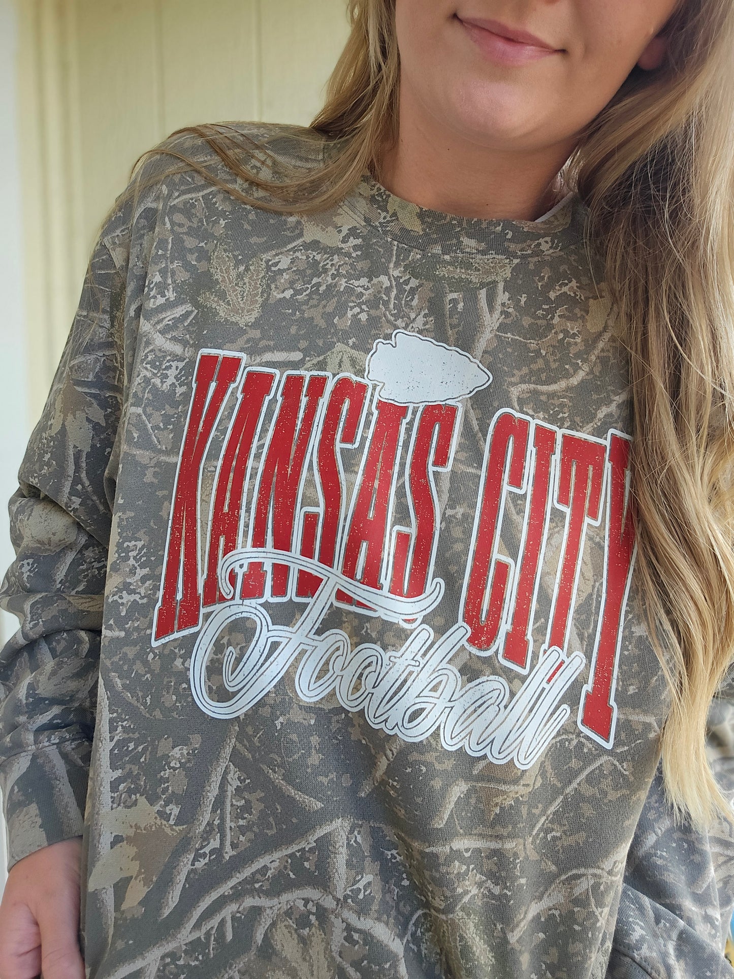 KC FOOTBALL Script Dark Camo Heavyweight Crewneck Sweatshirt