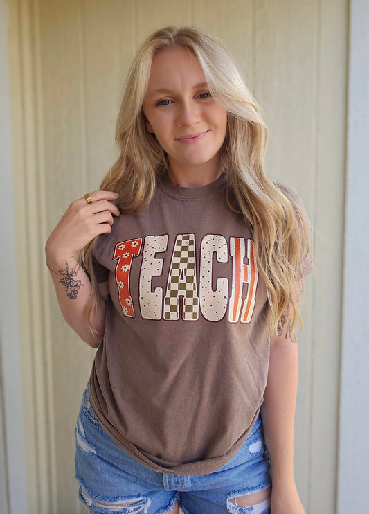 TEACH Multi-Pattern Vintage Wash Tee