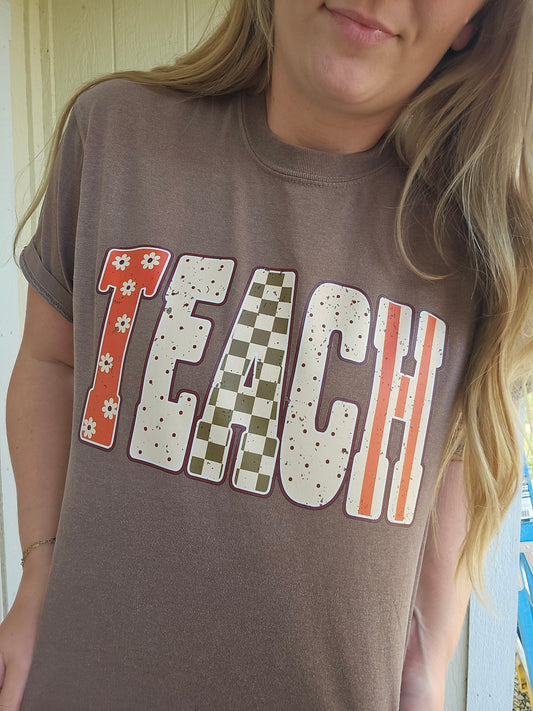 TEACH Multi-Pattern Vintage Wash Tee