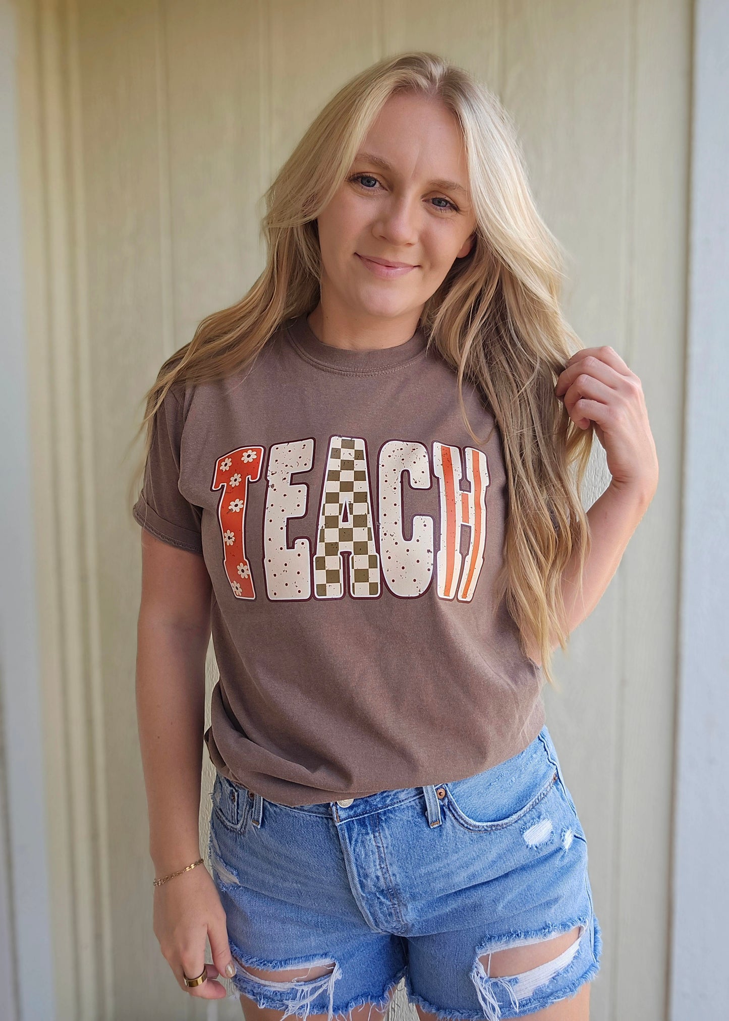 TEACH Multi-Pattern Vintage Wash Tee