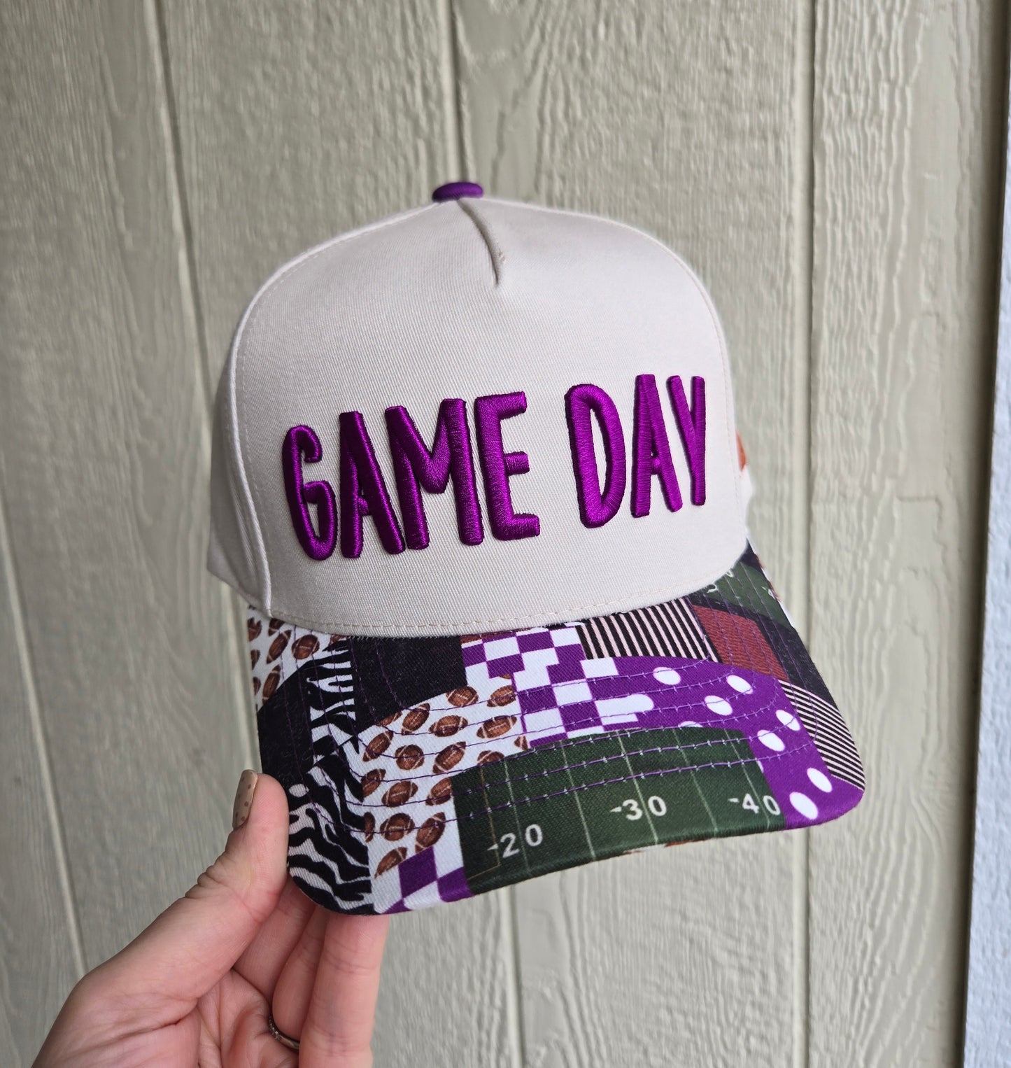 GAME DAY Purple Patchwork Trucker Hat