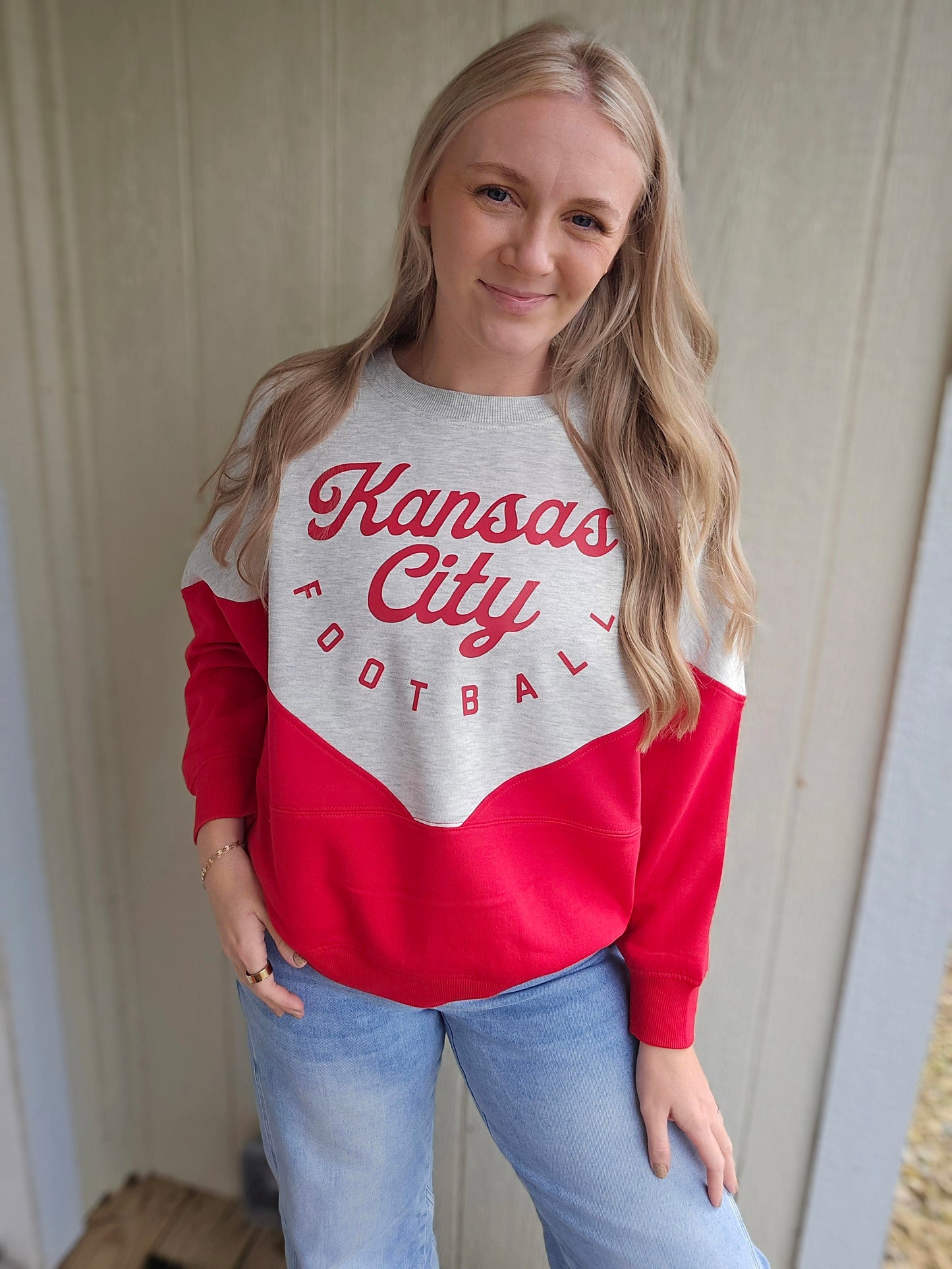KANSAS CITY FOOTBALL V-Split Colorblock Crewneck Sweatshirt