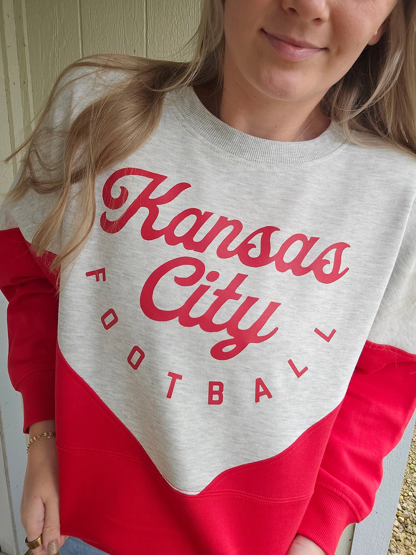 KANSAS CITY FOOTBALL V-Split Colorblock Crewneck Sweatshirt