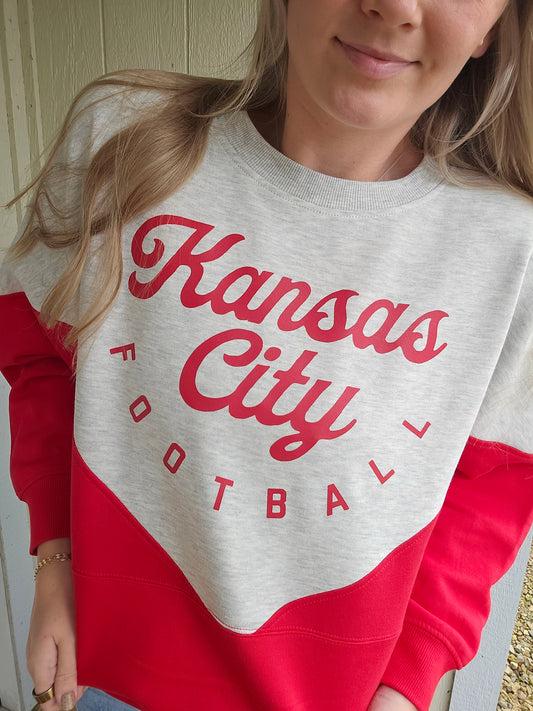 KANSAS CITY FOOTBALL V-Split Colorblock Crewneck Sweatshirt