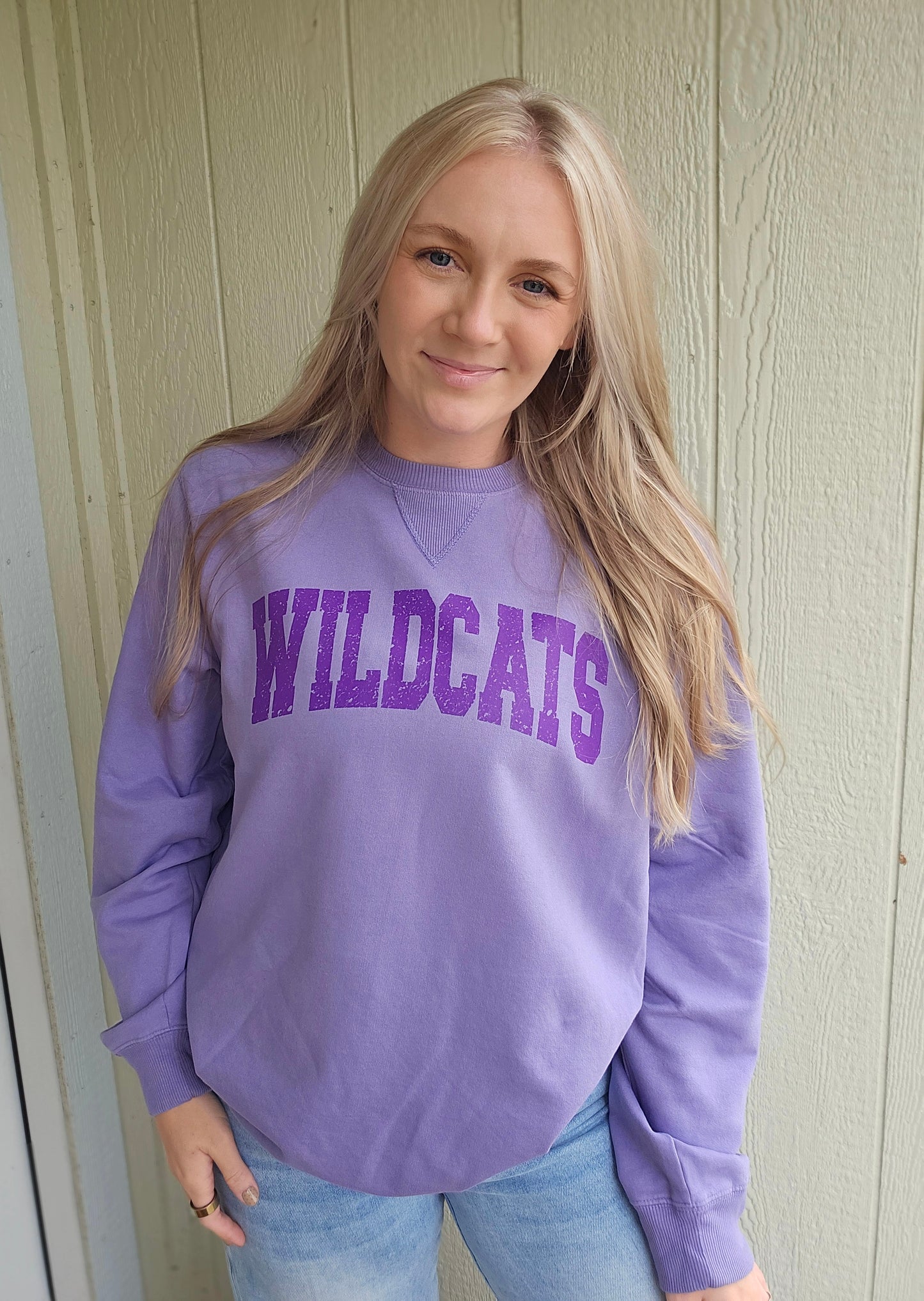 WILDCATS VARSITY Light Purple Vintage Wash Crewneck