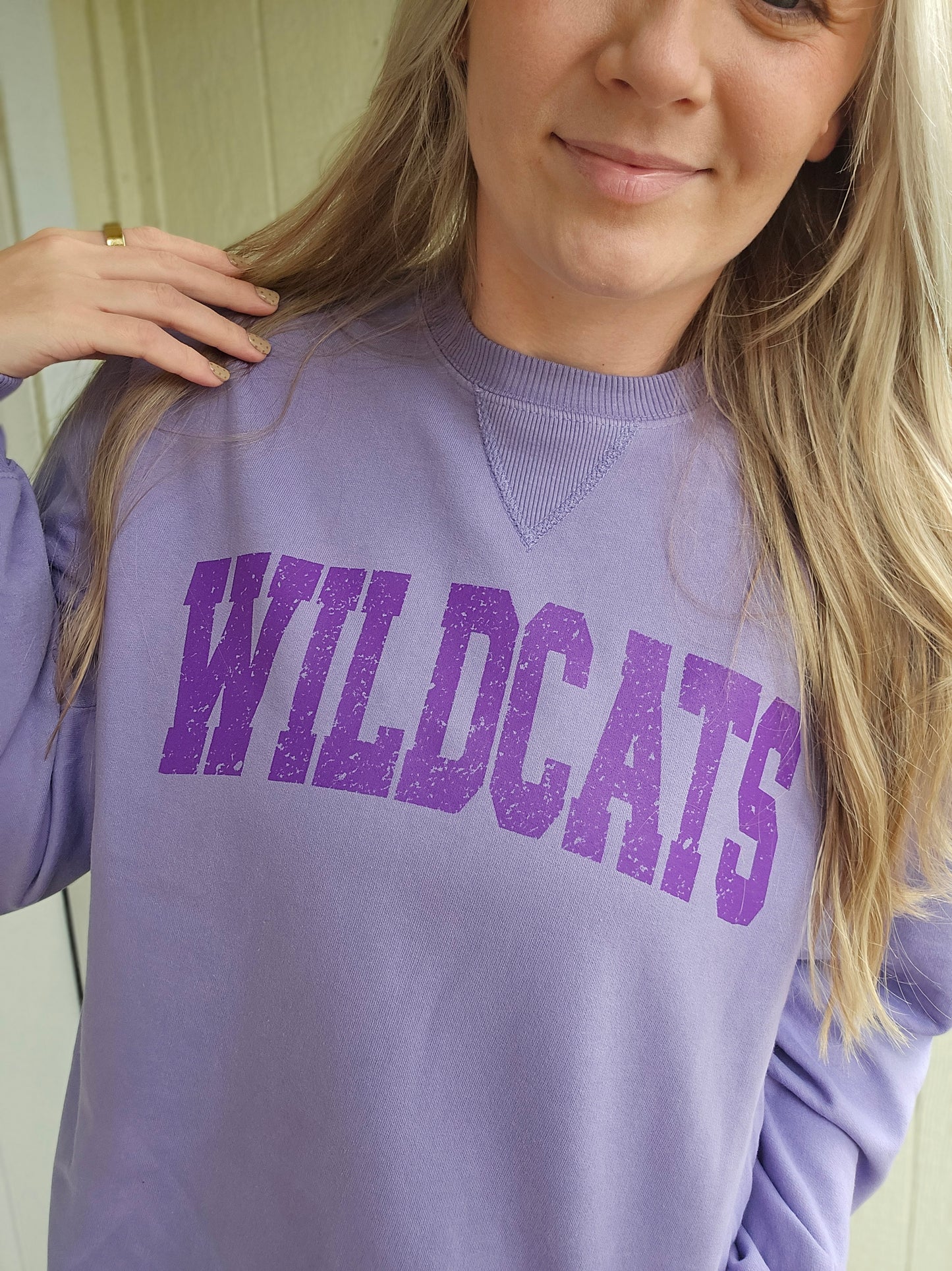 WILDCATS VARSITY Light Purple Vintage Wash Crewneck