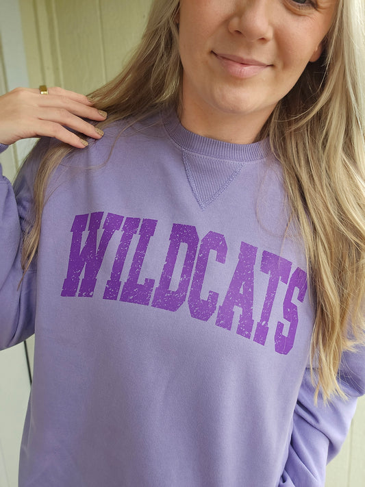 WILDCATS VARSITY Light Purple Vintage Wash Crewneck