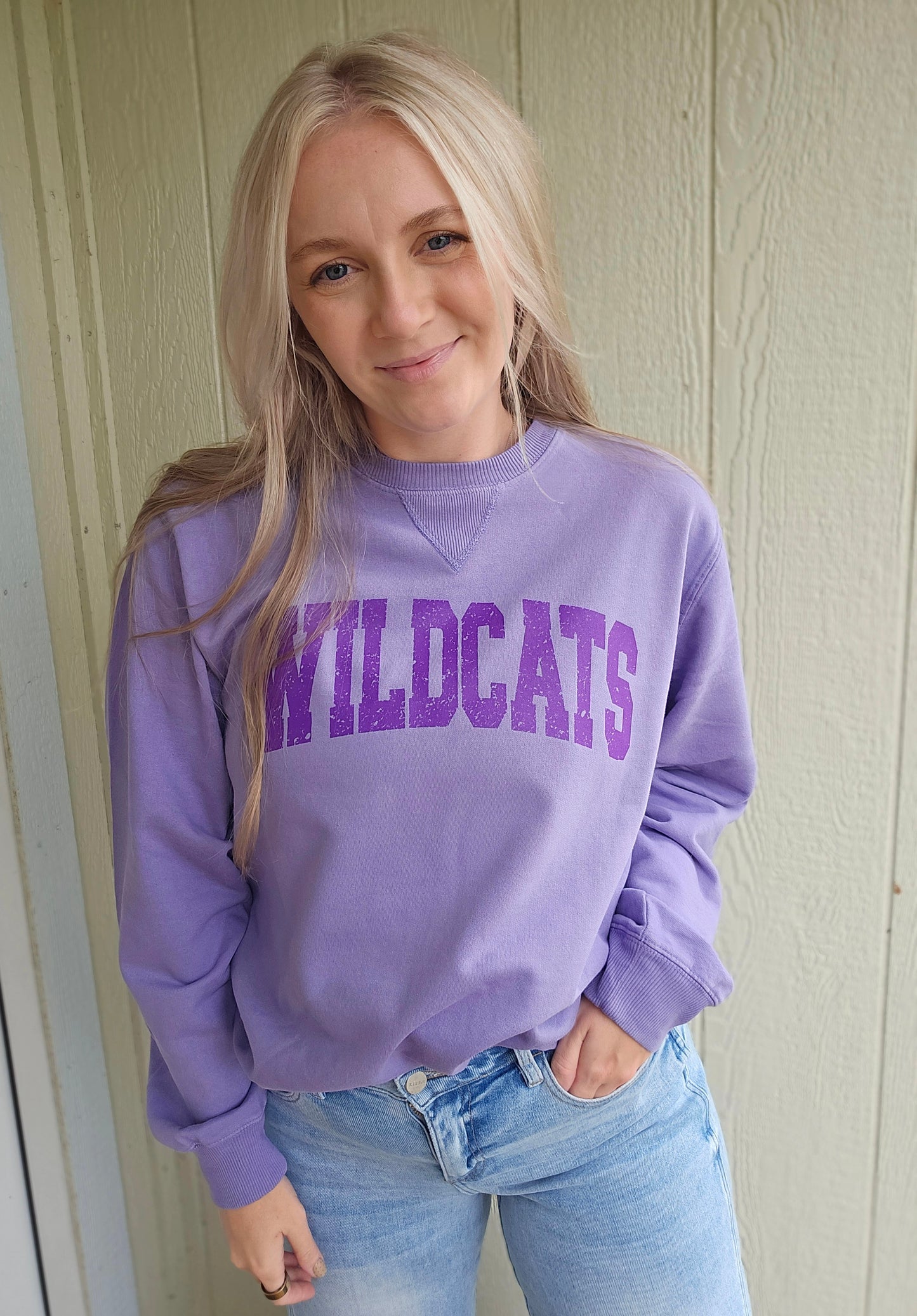 WILDCATS VARSITY Light Purple Vintage Wash Crewneck