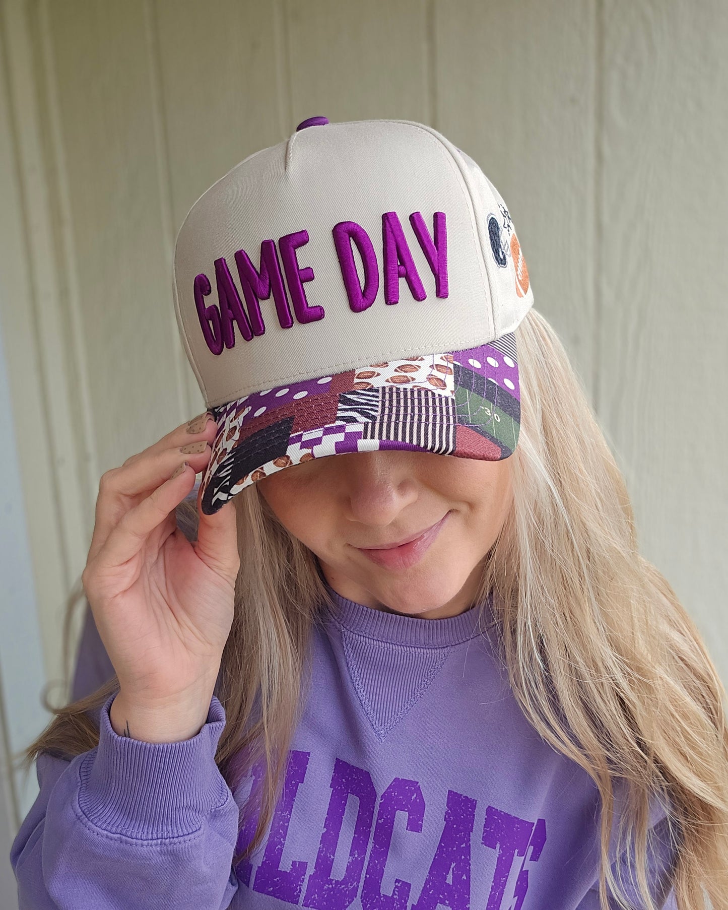GAME DAY Purple Patchwork Trucker Hat