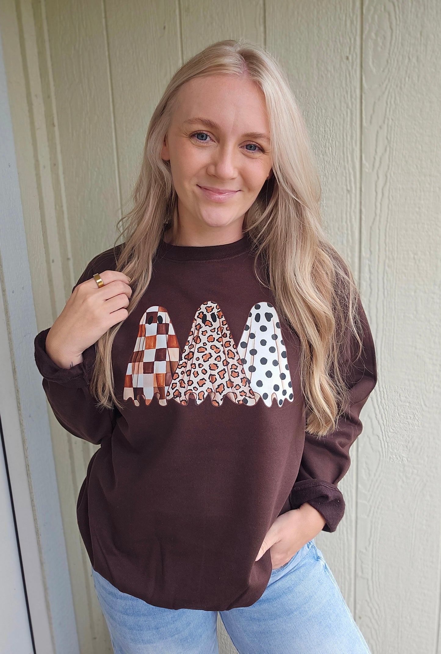 PATTERN GHOST TRIO Chocolate Brown Crewneck Sweatshirt