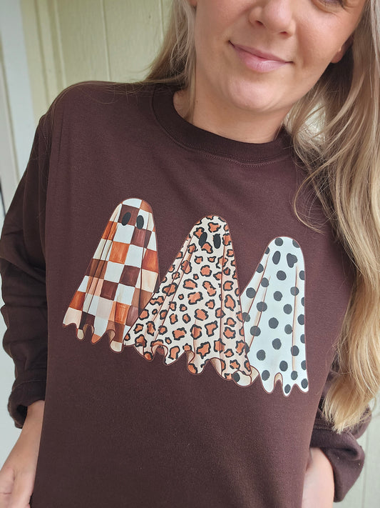 PATTERN GHOST TRIO Chocolate Brown Crewneck Sweatshirt