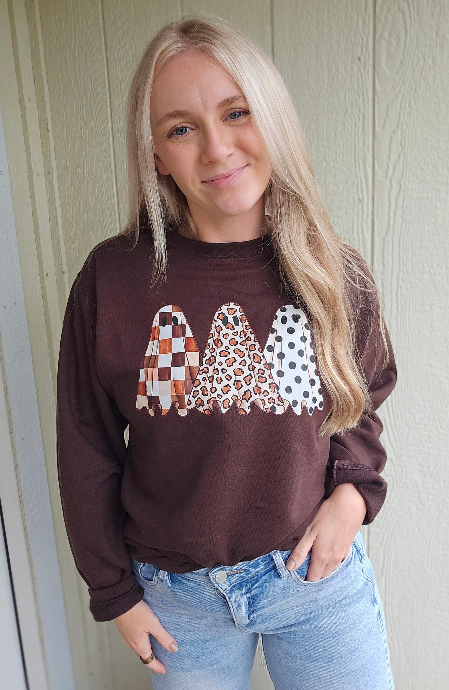 PATTERN GHOST TRIO Chocolate Brown Crewneck Sweatshirt